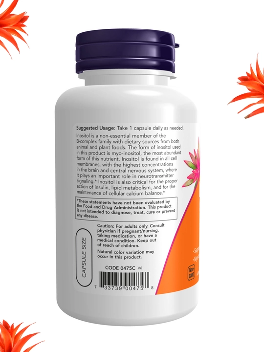 NOW Supplements, Inositol 500 mg, membrana va hujayra salomatligi, 100 kapsula Halol