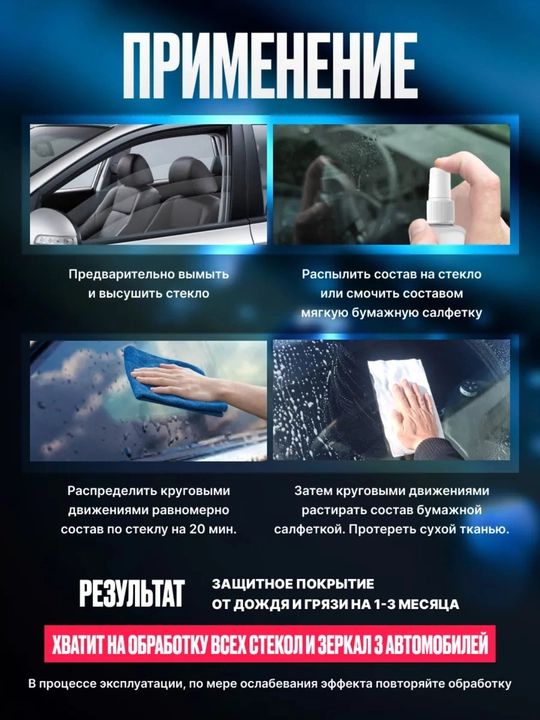 Антидождь и очиститель масляной пленки для автомобильного стекла, 300 мл, стеклоочиститель