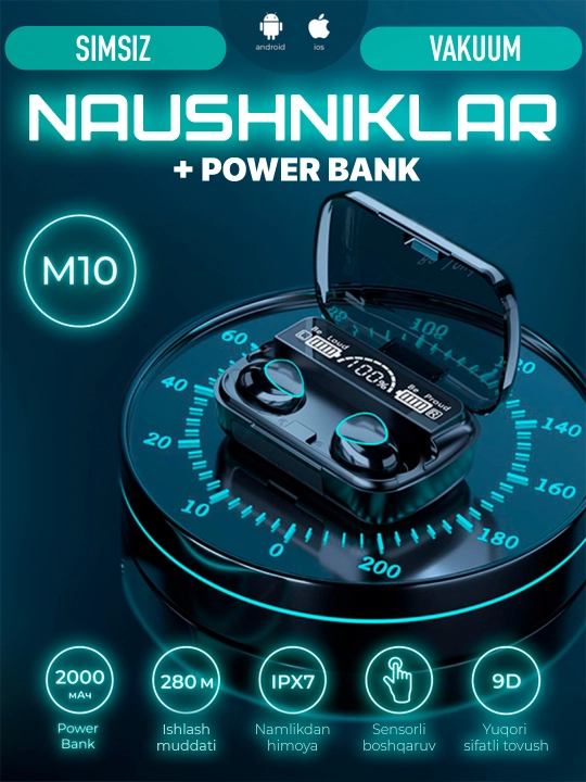 Simsiz minigarnituralar M10 Power banki 2000 mAh