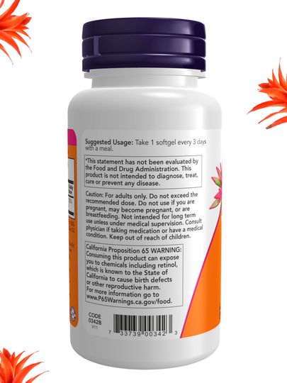 Kapsulalar Now Supplements, Vitamin A 10000 ME va 25000 ME, 100 dona,