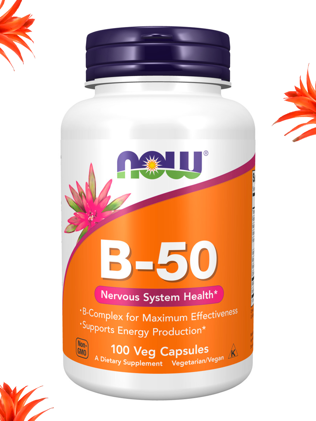 NOW Supplements, Vitamin B-50 mg, asab tizimining salomatligi, Halol