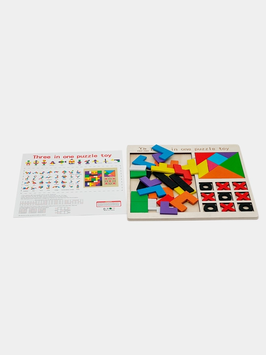Ta'limiy yog'och jumboq o'yini Tangram, magnitli, tangram vazifalar bilan, tetris