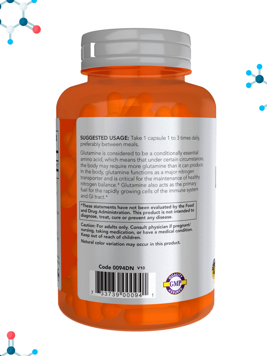 NOW Foods, Sports, L-глутамин, двойная сила, 1000 мг, 120 капсул, Халяль