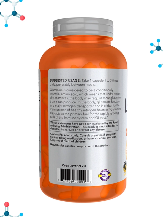 NOW Foods, Sports, L-глутамин, двойная сила, 1000 мг, 120 капсул, Халяль