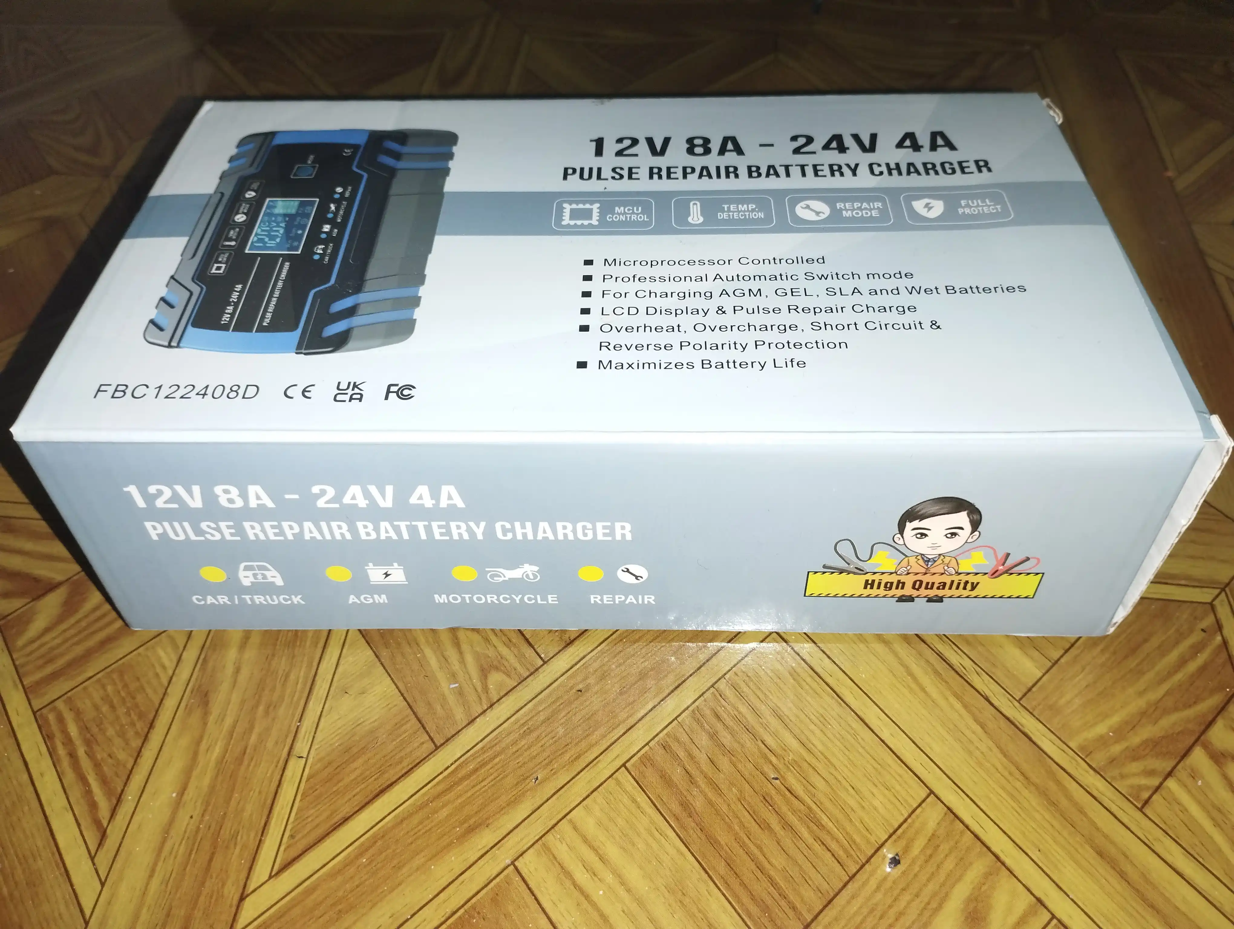 FOXSUR 12V 8A / 24V 4A akkumulyator zaryad qurilmasi, avtomatik, AGM GEL