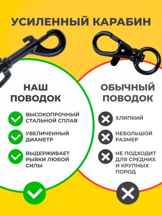 Поводок для собак, светоотражающий, усиленный, из прочного нейлона