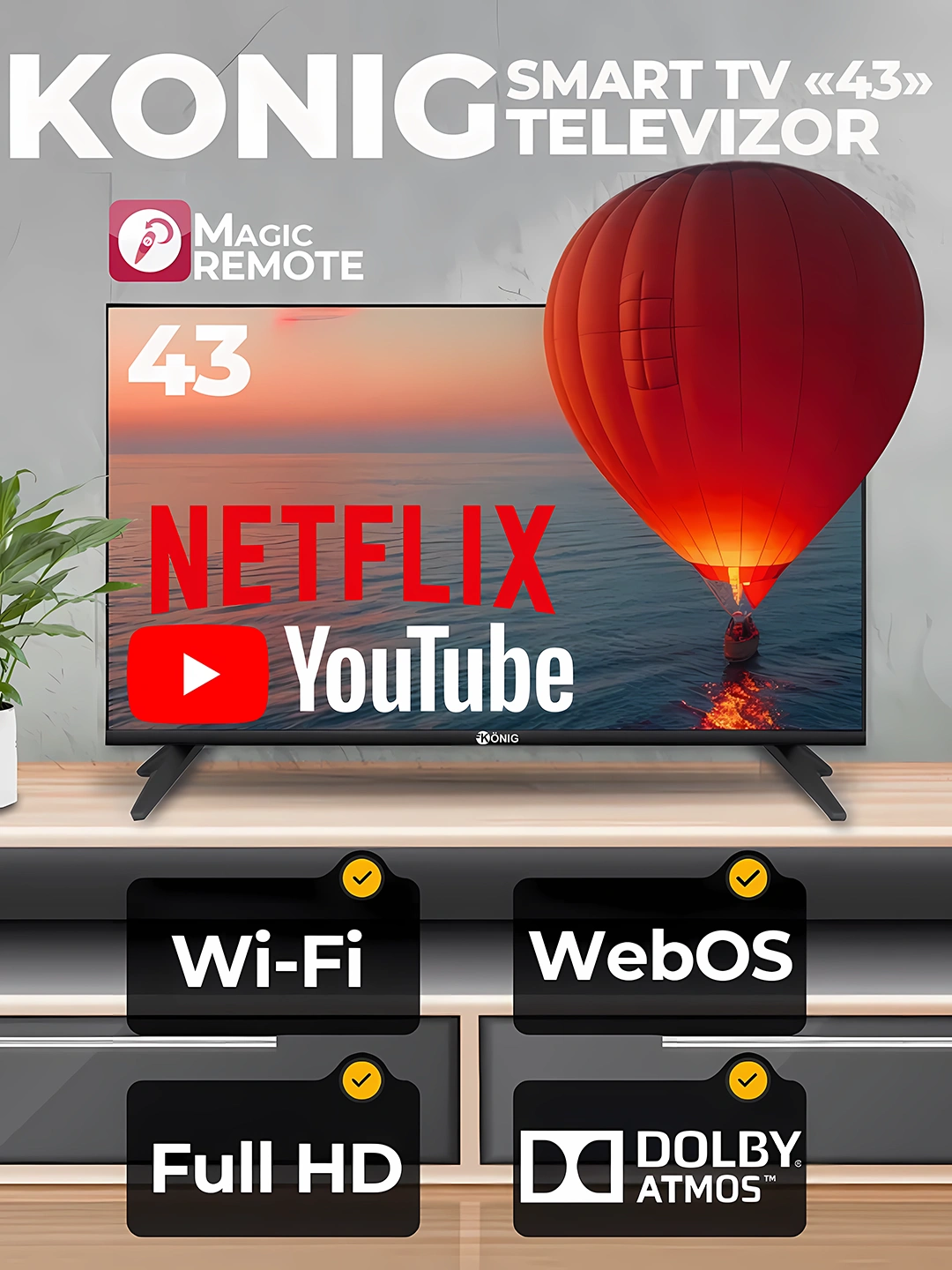 Телевизор Konig Led 43-9000 webOS Smart за 2499000 сум со скидкой 29%. Uzum Market