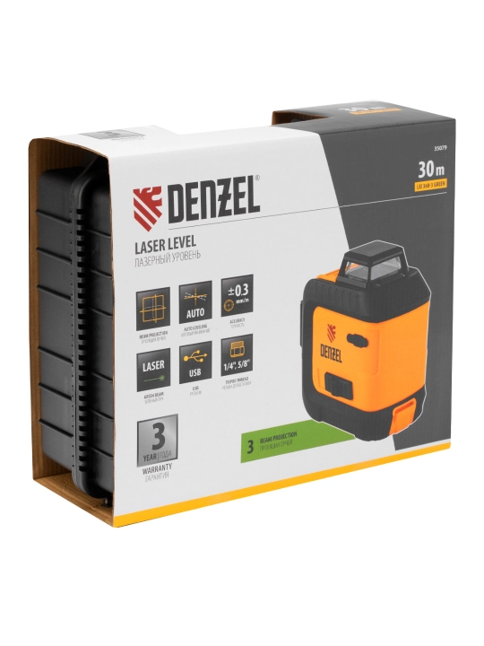 Lazer darajasi DENZEL LXI 360-3 Green, ko‘p prizmali, 12 nurli, 30 m, 35079