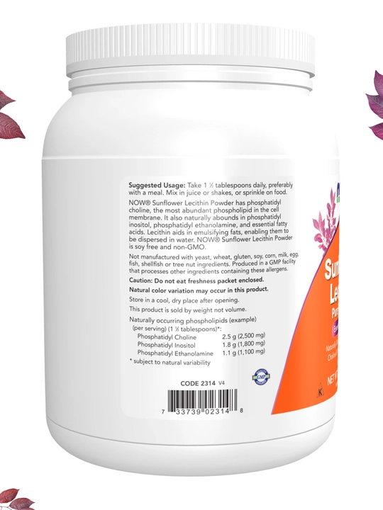 NOW Supplements, лецитин подсолнечника с природным фосфатидилхолином, порошок, 454 г