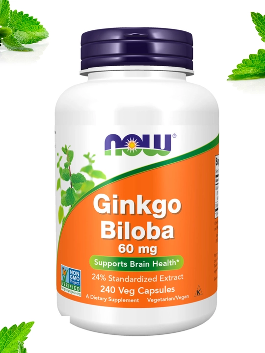 Гинкго Билоба NOW Supplements, 60 мг, Халяль