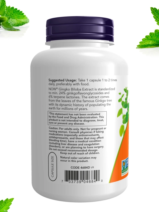 Гинкго Билоба NOW Supplements, 60 мг, Халяль