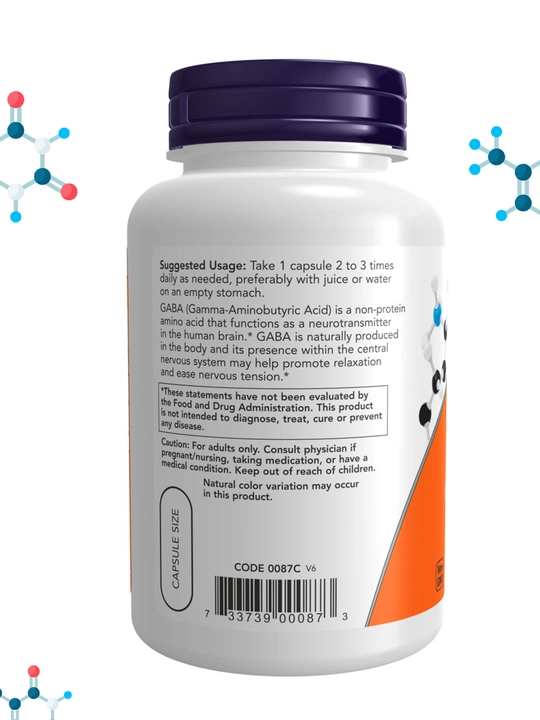 NOW Supplements, ГАБА, гамма-аминомасляная кислота, 500 мг + B-6 Витамин, Халяль