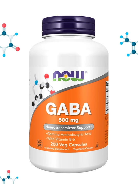 NOW Supplements, ГАБА, гамма-аминомасляная кислота, 500 мг + B-6 Витамин, Халяль