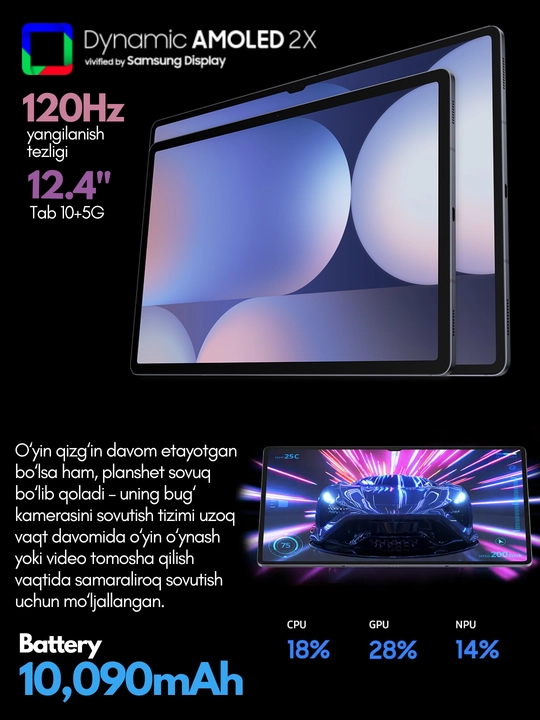 Планшет Samsung Galaxy Tab S10 Plus 5G,S Pen,12.4" Dynamic AMOLED, 10090мАч