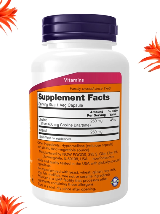 NOW Foods, xolin va Inositol, 100 kapsula