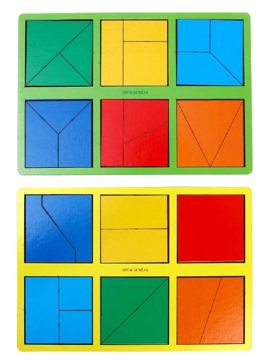 Geometrik yog'och jumboq Nikitin kvadratlari, 2 ta planshet, ikki tomonlama