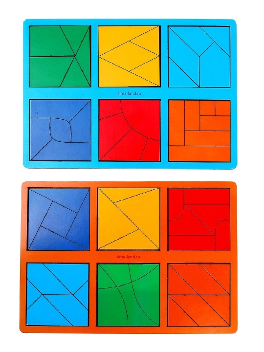 Geometrik yog'och jumboq Nikitin kvadratlari, 2 ta planshet, ikki tomonlama