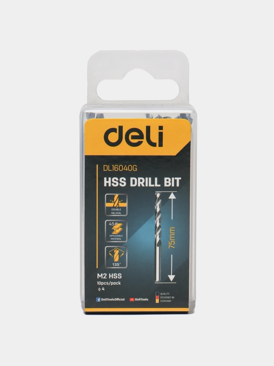 Сверло Deli EDL16040G, 135 гр, 4 мм * 75 мм - 