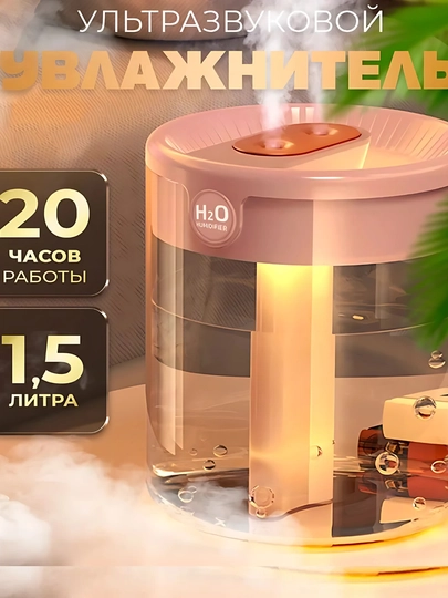Увлажнитель воздуха с двойным диффузором и подсветкой, 1.7 л — STEPSUZ-UVLAK15-РОЗОВ
