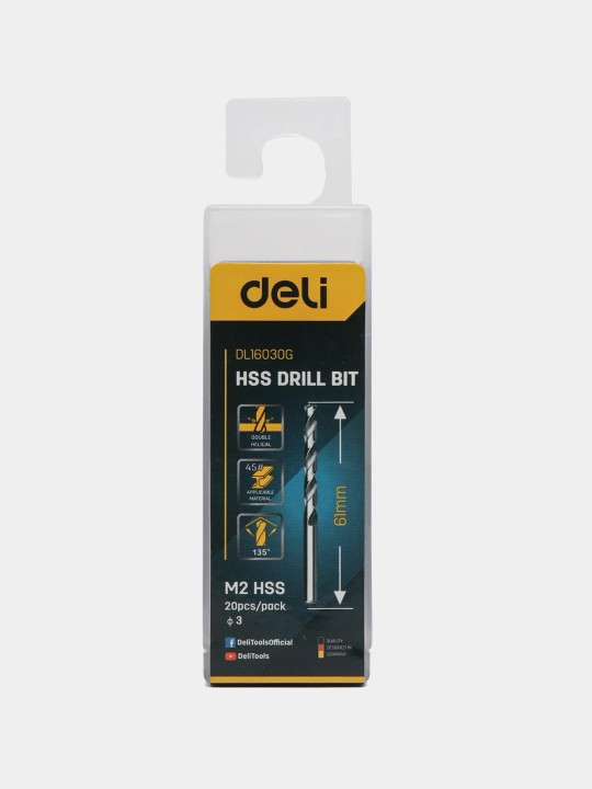 Сверло Deli EDL16030G, 135 гр, 3 мм * 61 мм - 