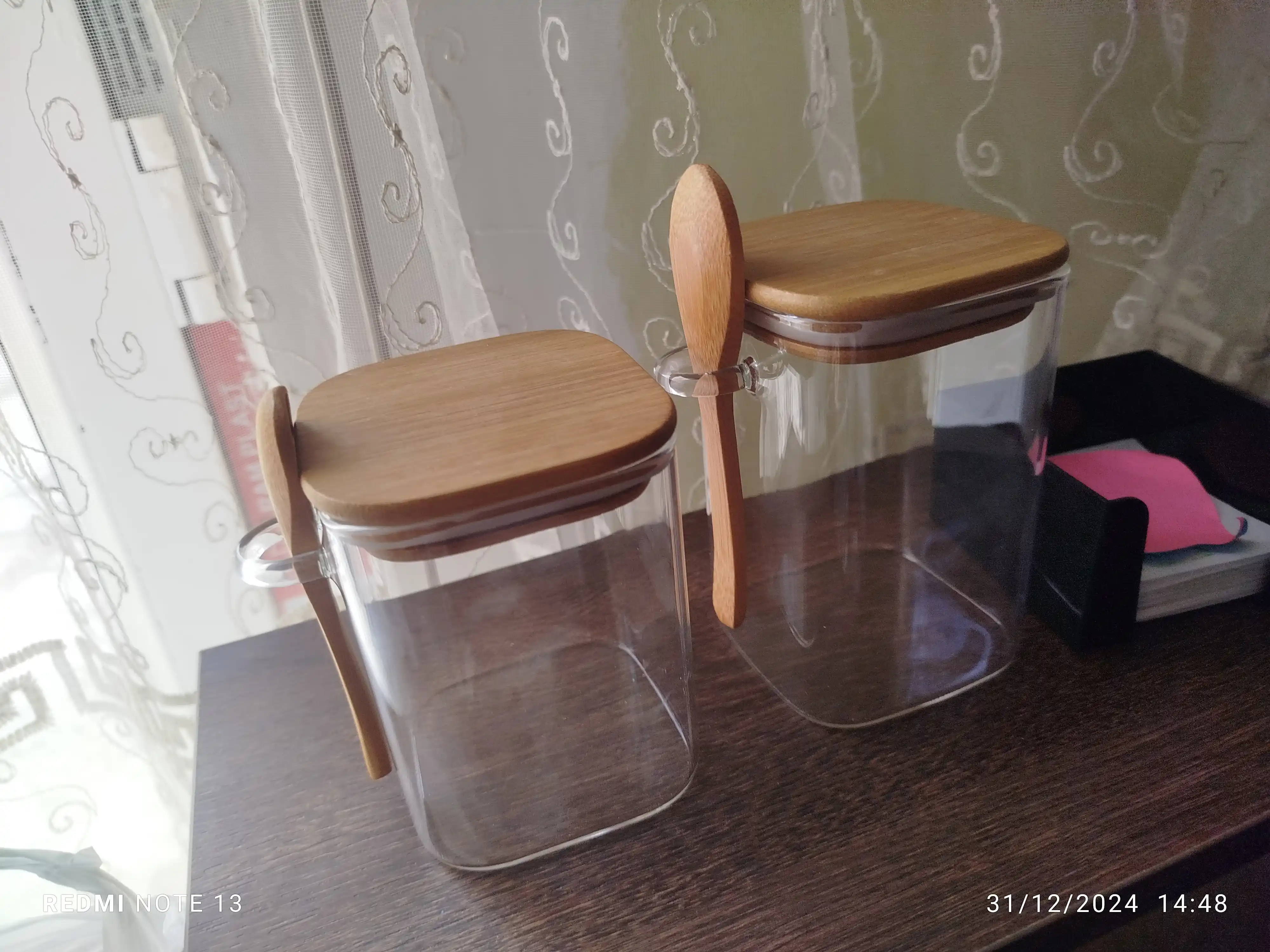 Стеклянный контейнер для хранения сыпучих продуктов, с ложкой, 1 шт
