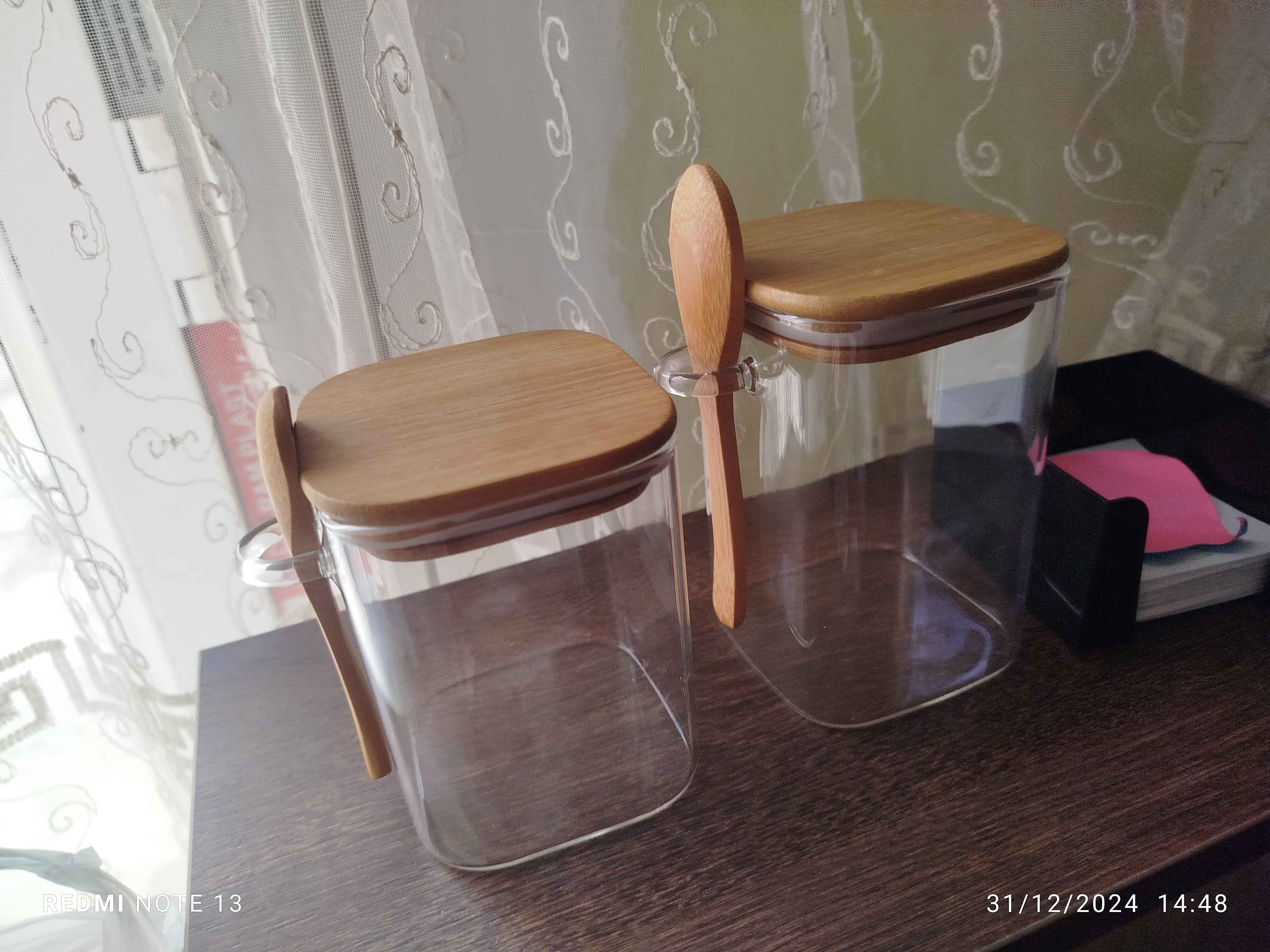 Стеклянный контейнер для хранения сыпучих продуктов, с ложкой, 1 шт