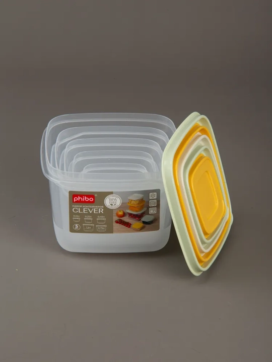 Комплект контейнеров для продуктов, с крышками, с декором, 3, 4, 5, 6 шт