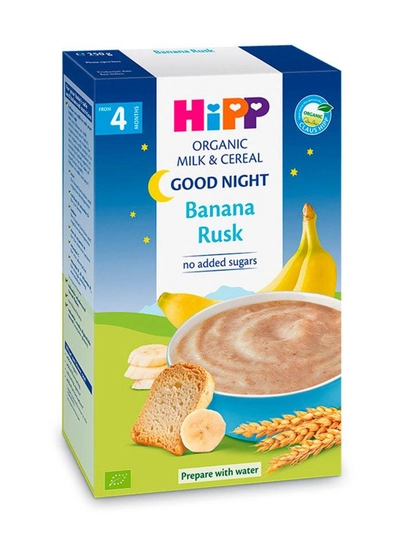 Hipp Good Night молочная каша с бананом и сухариками с 4 месяцев, 250 гр