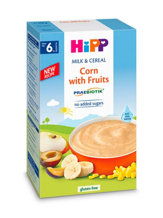 HIPP Milk & Cereal Corn with Fruits -дет молоч каша кукурузная с фруктами и пробиотик 250г