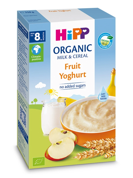 HiPP bolalar sutli bo'tqasi mevalar va yogurtlik 250 gramm 8 oydan boshlab