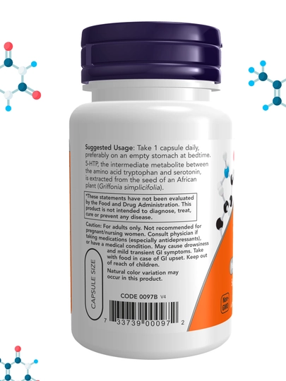 NOW FOODS, 5-HTP, 5-гидрокситриптофан, 50 мг в капсулах, Халяль