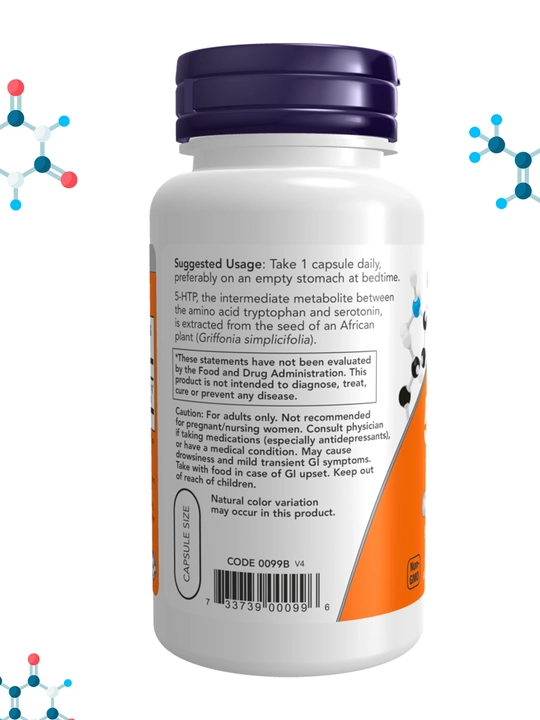 NOW FOODS, 5-HTP, 5-гидрокситриптофан, 50 мг в капсулах, Халяль
