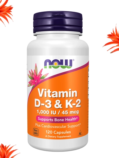 NOW FOODS, Витамин D3 и K2, 1000 ME / 45 мкг, 120 капсул, Халяль