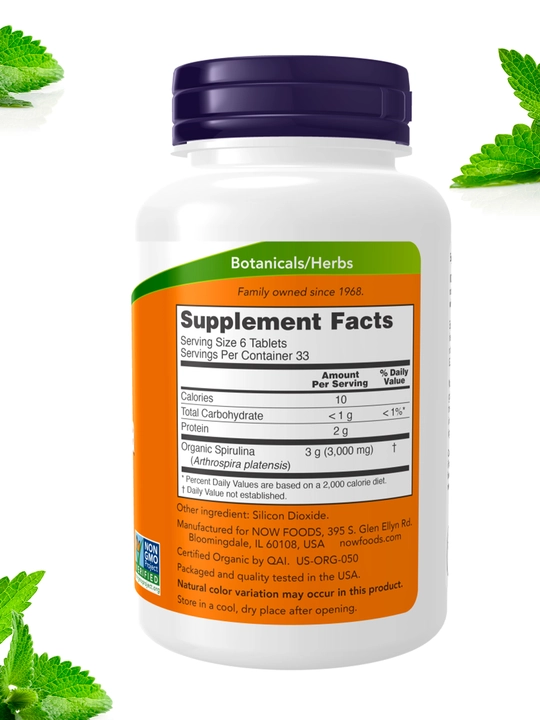 NOW FOODS, Spirulina 500 mg tabletkalarda, Halol