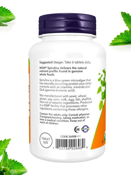 NOW FOODS, Spirulina 500 mg tabletkalarda, Halol