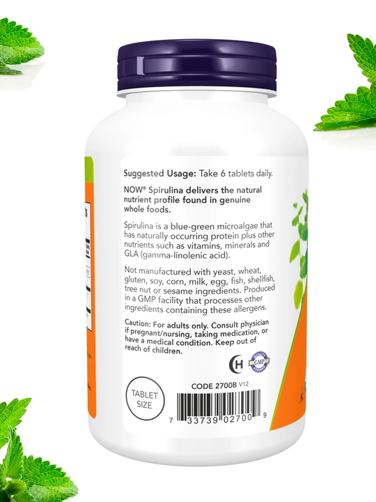 NOW FOODS, Spirulina 500 mg tabletkalarda, Halol