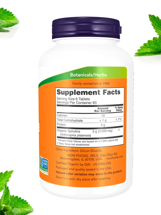 NOW FOODS, Spirulina 500 mg tabletkalarda, Halol