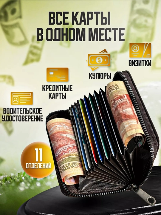 Картхолдер и визитница на молнии, стильный кошелёк для банковских и скидочных карт
