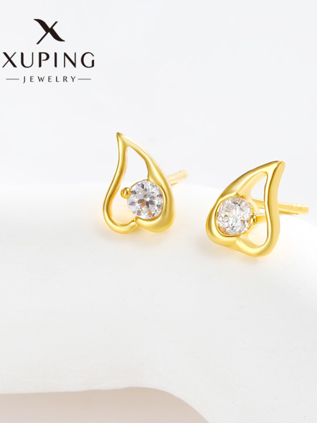 Серьги Xuping с фианитом в форме сердца, гипоаллергенный сплав - 