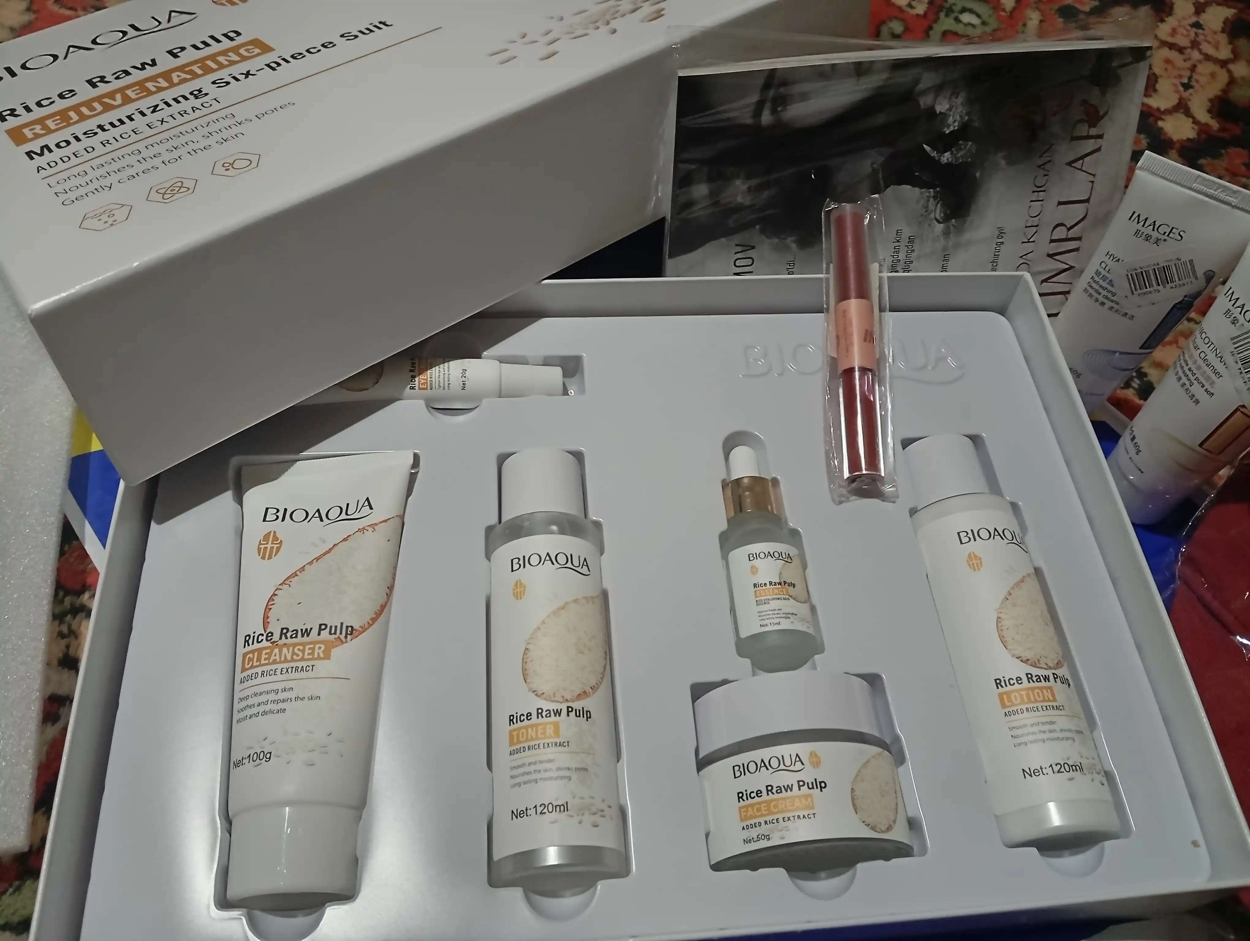 Bioaqua yuz uchun kosmetika toplami 6 tasi 1 da, krem koz atrofidagi,emulsiya,serum, tonik