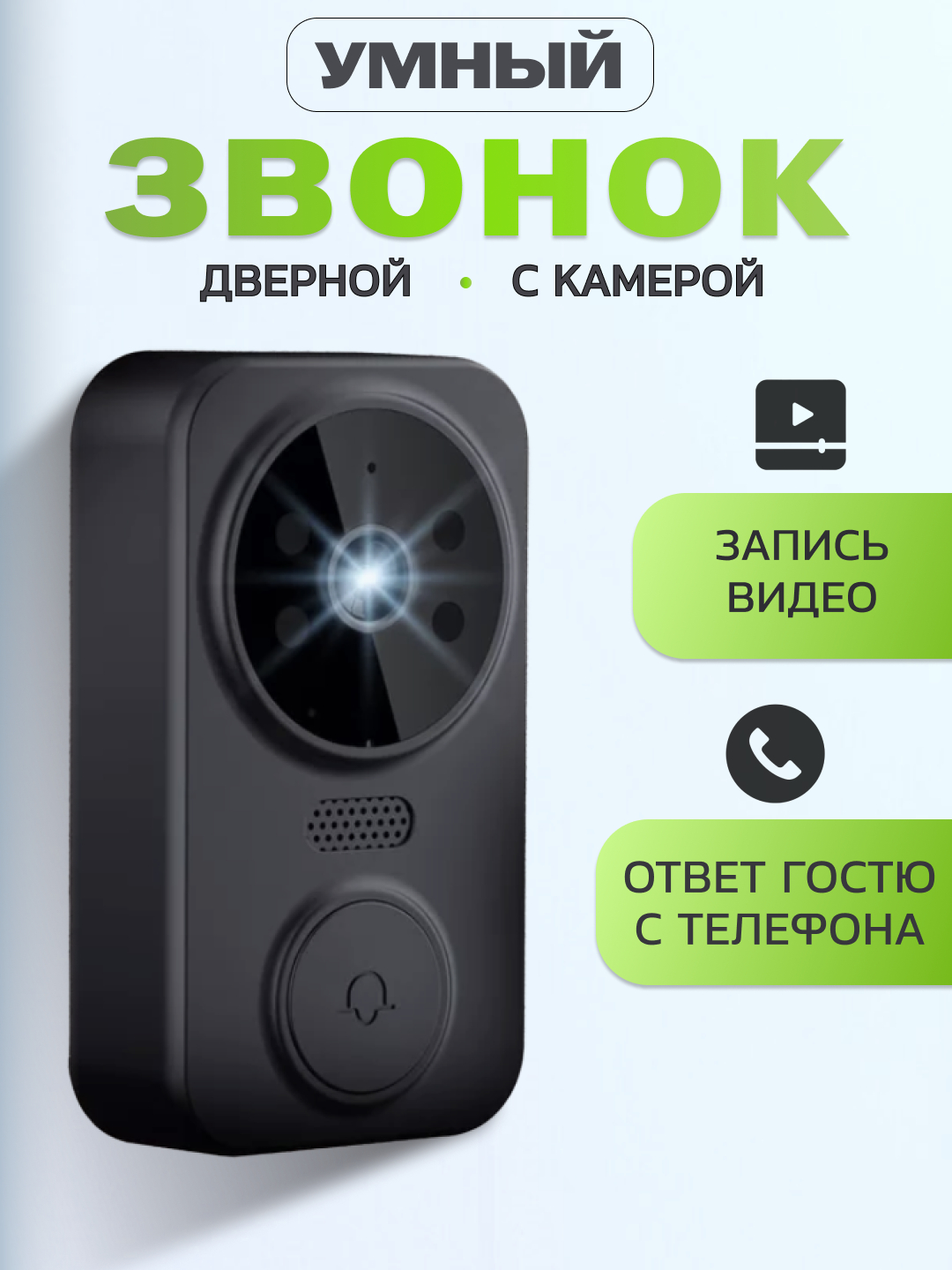 Умный дверной WIFI звонок, с видеокамерой, видеоглазок, видеодомофон ...