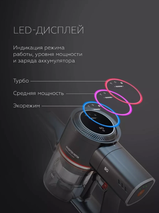 Беспроводной вертикальный пылесос BQ VCA1000W, мощность 450 Вт, 2200 мА/ч, 500 мл