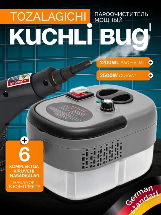 Bug'li tozalagich, uy tozalash uchun, 6 xil nasadkali kengaytirilgan to'plam - 