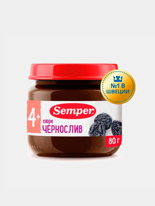 Пюре детское, фруктовое, Semper, чернослив, для первого прикорма, с 4 месяцев, 80 гр - 