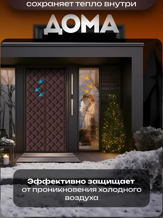 Теплая штора для входной двери и окон на липучке и магнитах