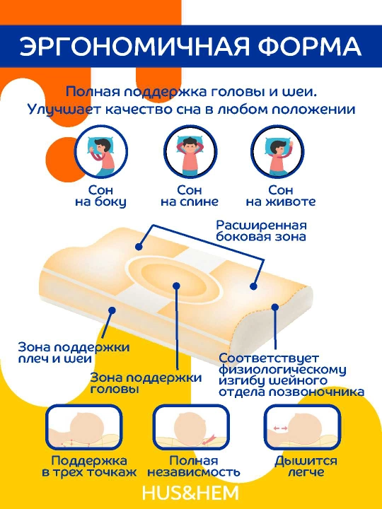 Детская ортопедическая подушка для сна, наполнитель с эффектом памяти Memory Foam