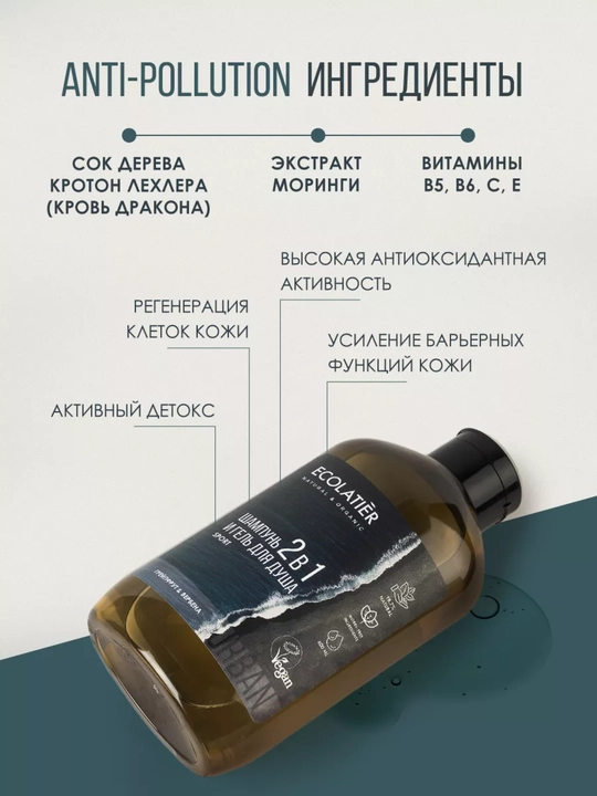 Мужской шампунь и гель для душа 2в1 Ecolatier "Sport", натуральный состав, 600 мл