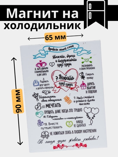 Магнит на холодильник "Правила дома", для доски, дома — МАГНИТ2-МАГНИТ3-БЕЛЫЙ