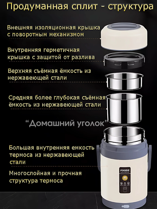 Портативный термос для еды Foodie с электроподогревом