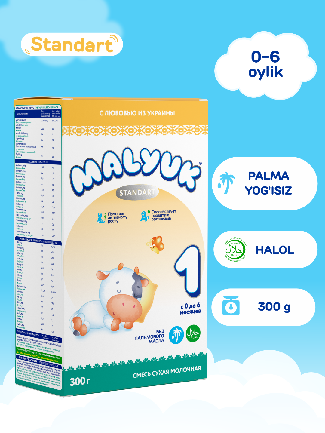 Quruq bolalar sut aralashmasi Malyuk Standart 1, Xalol - 